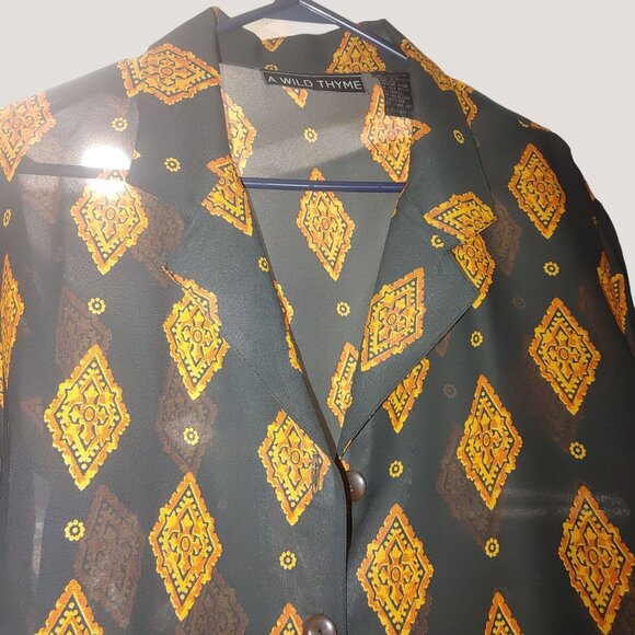 Vintage Long Duster Sheer 2X A Wild Thyme Button Down Jacket Geometric Patterns - Picture 8 of 10